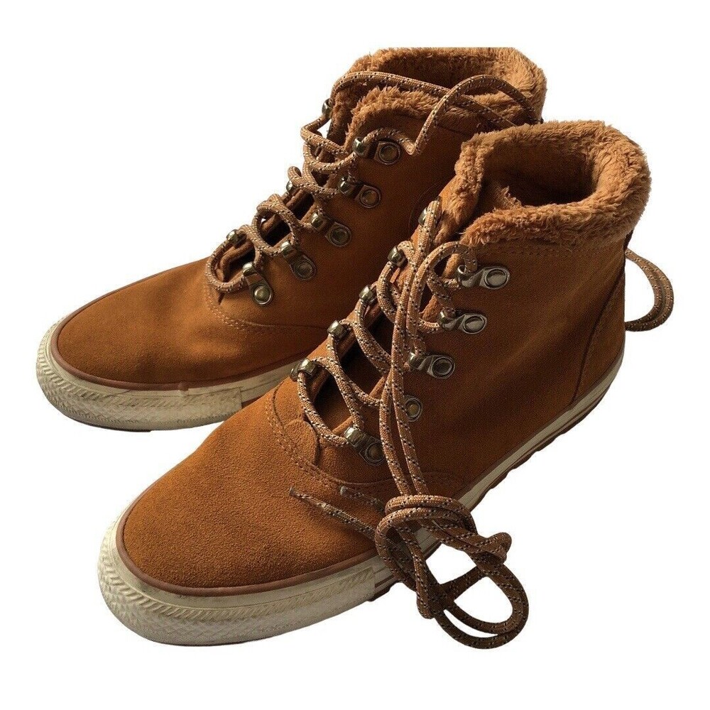 Converse Chuck Taylor All Star High Top Womens Suede Leather Brown Gold Shoes